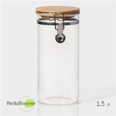 Банка для сыпучих Bella Tenero «Эко», 1.3 л, 10×22 см, с бугельным замком, стекло, прозрачная