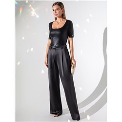 Футболка облегающая из хлопка в рубчик с U вырезом и матовым покрытием металлик