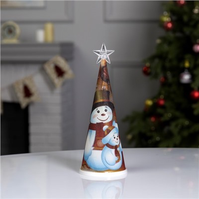 Светодиодная фигура «Ёлка со снеговиками» 7.5×21×7.5 см, пластик, батарейки CR2032×1 (в комплекте), свечение мульти