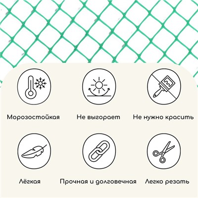 Сетка садовая, 0.5×10 м, ячейка ромб 15×15 мм, пластиковая, зелёная, Greengo, в рулоне