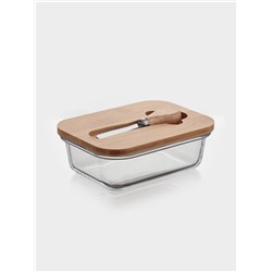 Маслёнка, 17.4×13×6.5 см, с бамбуковой крышкой-подставкой и ножом, стекло, прозрачная