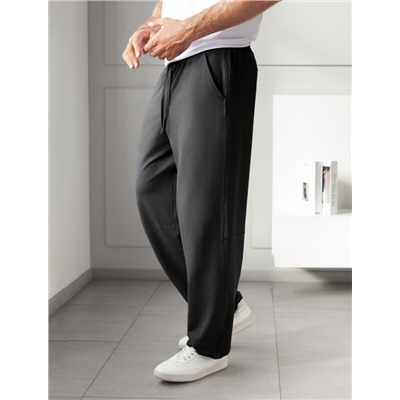 Брюки прямые на резинке из футера двухнитки с эластаном с затяжкой по низу