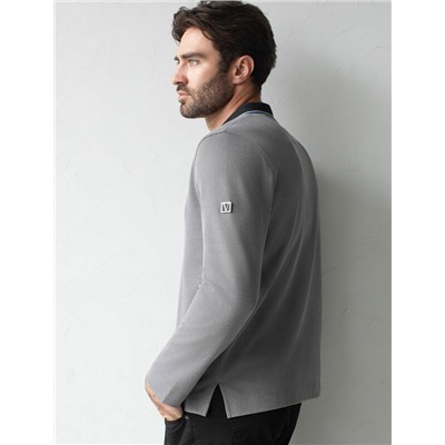 Лонгслив из фактурного трикотажа с плетеным воротником поло с застежкой на пуговицы