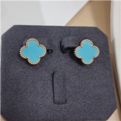 Серьги клевер ювелирная бижутерия коллекция "Дубай", покрытие позолота, вставка: пластик, цвет: голубой, арт.414.258