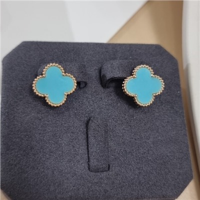 Серьги клевер ювелирная бижутерия коллекция "Дубай", покрытие позолота, вставка: пластик, цвет: голубой, арт.414.258