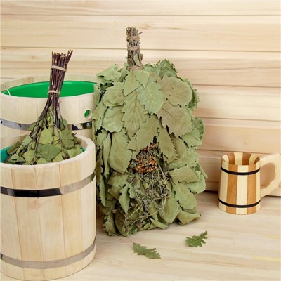 Веник для бани, дубовый, 55 см, с букетом из трав, «Добропаровъ»