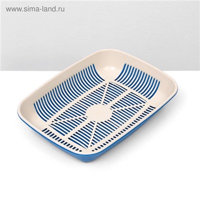 Туалет для кошек, 33.5×25×6 см, округлый, с сеткой, пластик, бежевый, синий