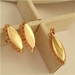 Комплект ювелирной бижутерии коллекция "Дубай" серьги и кулон, покрытие позолота, арт.414.062