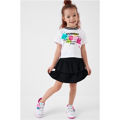 Комплект трикотажный для девочек: джемпер (футболка), юбка-шорты PLAYTODAY, 1240324
