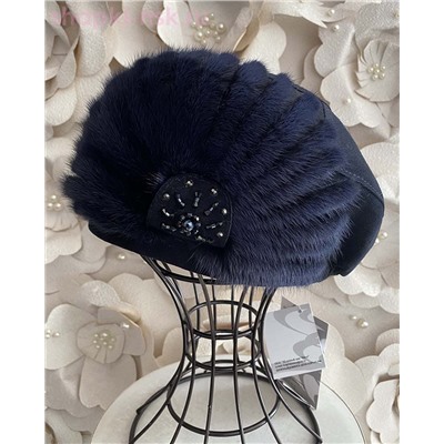 Вера замша мех.норка Берет женский флис (56-58)