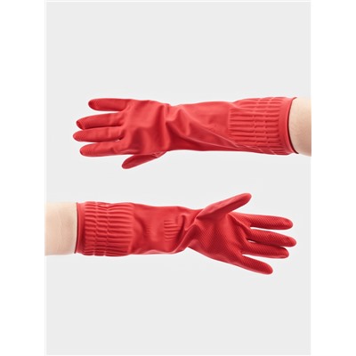 Перчатки хозяйственные Доляна, размер M, 38 см, длинные манжеты, латексные, красные