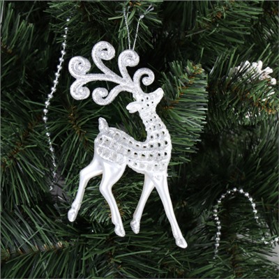 Новогоднее украшение Олень 10х16 см белый перламутр / LC24Y-003 /уп 48/192/