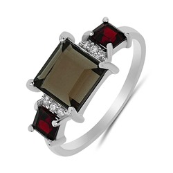 Кольцо из серебра гранат, раухтопаз, Измир