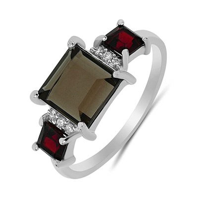 Кольцо из серебра гранат, раухтопаз, Измир