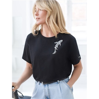 Нарядная футболка с принтом пайетками из премиального хлопка с эластаном