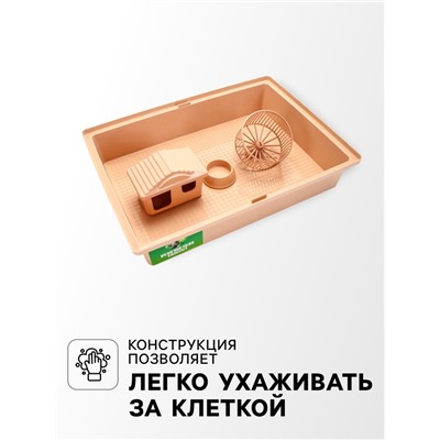 Клетка для грызунов «Пижон» складная, 38×27×27 (домик, миска, колесо) бежевая