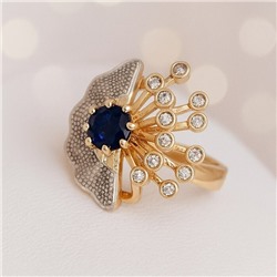 Кольцо 18 р ювелирная бижутерия коллекция "Дубай", вставка: фианиты, цвет: прозрачный и синий, арт.313.382-18