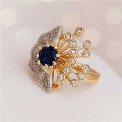 Кольцо 18 р ювелирная бижутерия коллекция "Дубай", вставка: фианиты, цвет: прозрачный и синий, арт.313.382-18