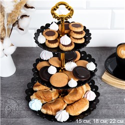 Ваза для капкейков 3-х ярусная 15/18/22 Круг черная / D-1258 /уп 100 / Пластик/689063