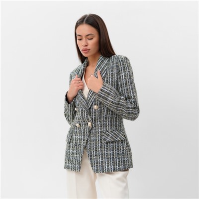 Пиджак женский твидовый двубортный MIST, размер 44, синий