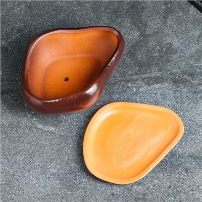 Горшок для кактусов и суккулентов «Бонсай», 600 мл, 17×14×8 см, керамический, с поддоном, коричневый