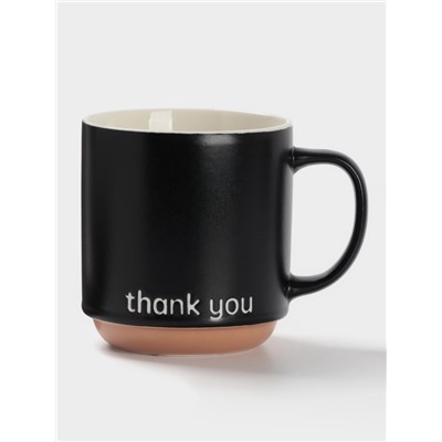 Кружка Доляна Thank you, фарфор, 420 мл, 12×9×10 см, фарфор, чёрная