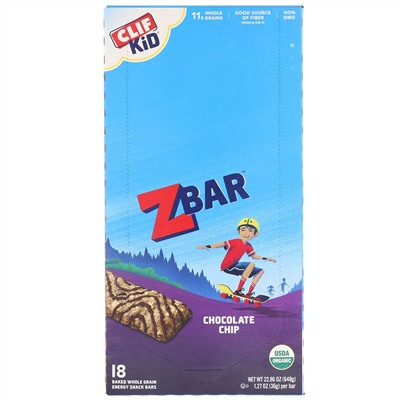 Clif Bar, Clif Kid, Z Bar, органические батончики, со вкусом шоколадного печенья, 18 батончиков, 36 г (1,27 унции) каждый