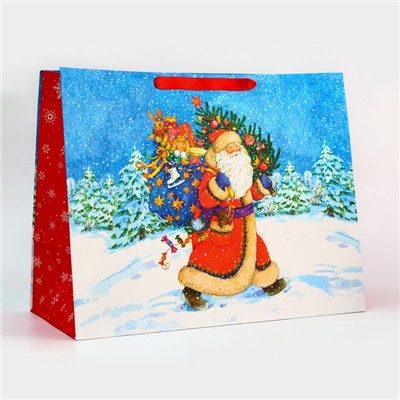 Пакет подарочный новогодний ламинированный «Дед мороз спешит в гости», 50×40×25 см