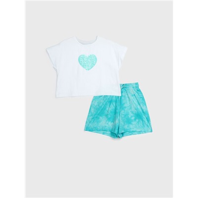 Комплект трикотажный для девочек: фуфайка (футболка), шорты