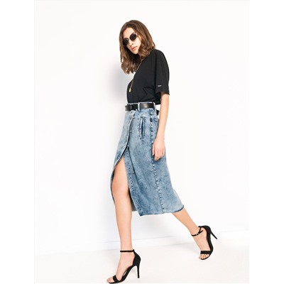 Юбка на запАх из эластичного денима