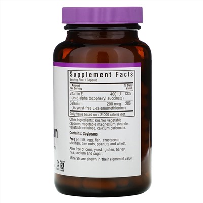 Bluebonnet Nutrition, E-400 IU, плюс селен 120 овощных капсул