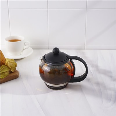 Заварочный чайник «Вдохновение», 500 мл, с металлическим ситом, стекло, чёрный
