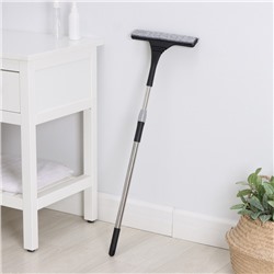 Окномойка с насадкой из микрофибры Raccoon, гибкая, стальная телескопическая ручка, 28×2.5×80(117) см, чёрная