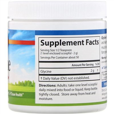 Carlson Labs, Глицин, порошок аминокислоты, 3,5 г (100 г)