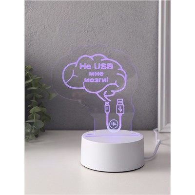 Светильник 3D RISALUX «Не USB мне мозги!», LED-ночник, RGB, от сети, 9.5×12×14.9 см