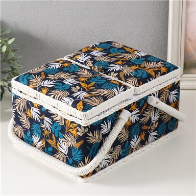 Шкатулка для рукоделия и шитья «Лесные веточки на синем», хранение ниток, иголок, мелочи, 19×26×14.5 см