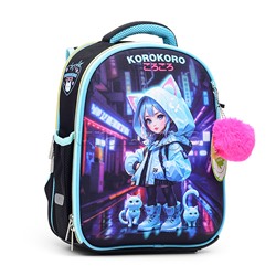 Рюкзак "Junior. Korokoro" школьный жесткий 35x27x13 см (14 л) вес 800 г, 1 отделение на молнии с разделителями для учебников, с органайзером, 1 отделение для формата A4, 2 боковых кармана сеточкой на резинке, эргономичная формоустойчивая спинка с двойной
