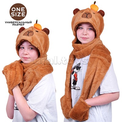 Шапка карнавальная "Капибара" с апельсинкой 43*40 см.