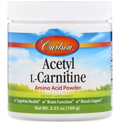 Carlson Labs, Ацетил-L-карнитин, порошок аминокислоты, 100 г (3,53 унции)