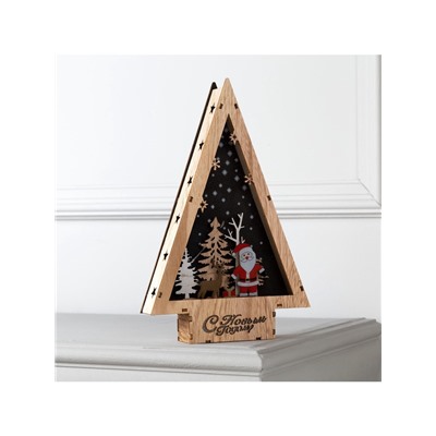 Светодиодная фигура «Дед Мороз и олень» 19×30×4.5 см, дерево, батарейки АААх2 (не в комплекте), свечение тёплое белое