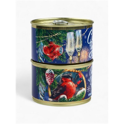 Подарочный набор новогодний в железной банке «С Новым годом»: монпансье 100 г, чай чёрный 50 г, варенье 30 г, открытка