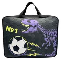 Папка - сумка "Дино" А4, боковина - 75 мм. Предназначена для хранения альбомов, рисунков и прочих принадлежностей для школы и творчества. Модель выполнена из  полиэстера. Папка оснащена текстильными ручками, имеется одно основное отделение на молнии с раз