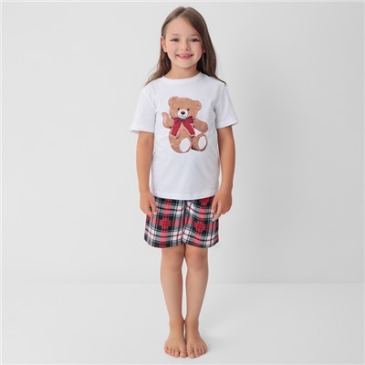 Пижама для девочки новогодняя (футболка, шорты) KAFTAN Christmas time, размер 30 (98-104 см), бело-красная