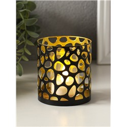 Металлический подсвечник «Цилиндр камушки», 7.5×7.5×8 см, чёрный с золотом