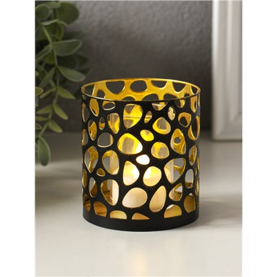 Металлический подсвечник «Цилиндр камушки», 7.5×7.5×8 см, чёрный с золотом