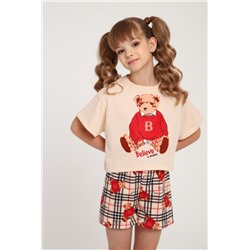 Пижама для девочки Медведь-клетка ПД-019-075 (Крем/красный)