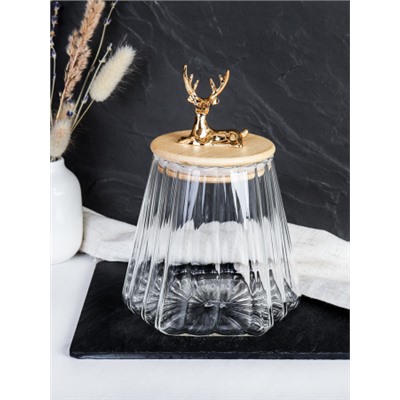 Банка для сыпучих бамбуковая крышка с фигуркой 800 мл 13х11 см / 7606 /уп 48/ новогодняя