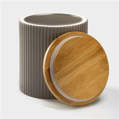 Банка для сыпучих «Дымка», 1.1 л, 12×13 см, с бамбуковой крышкой, керамика, бежевая