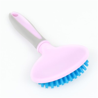 Щётка-массажёр для животных, 9.5×16.5 см, с силиконовыми зубьями, средняя, пластик, розовая, голубая