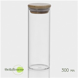 Банка для хранения BellaTenero «Эко», 300 мл, 5.5×15.5 см, с бамбуковой крышкой, стекло, прозрачная